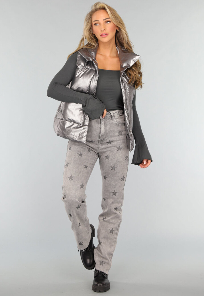 Grijze Metallic Bodywarmer met Tasje