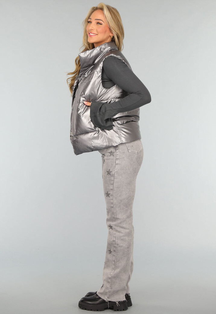 Grijze Metallic Bodywarmer met Tasje