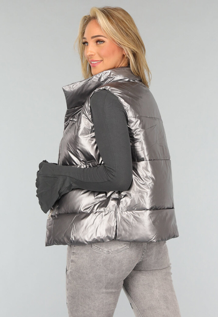 Grijze Metallic Bodywarmer met Tasje