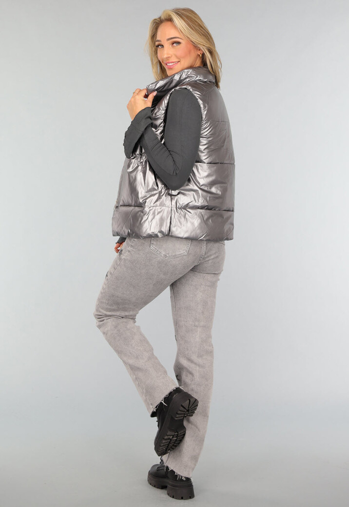 Grijze Metallic Bodywarmer met Tasje
