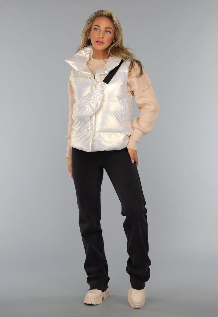 Glimmende Parelmoer Bodywarmer met Tasje