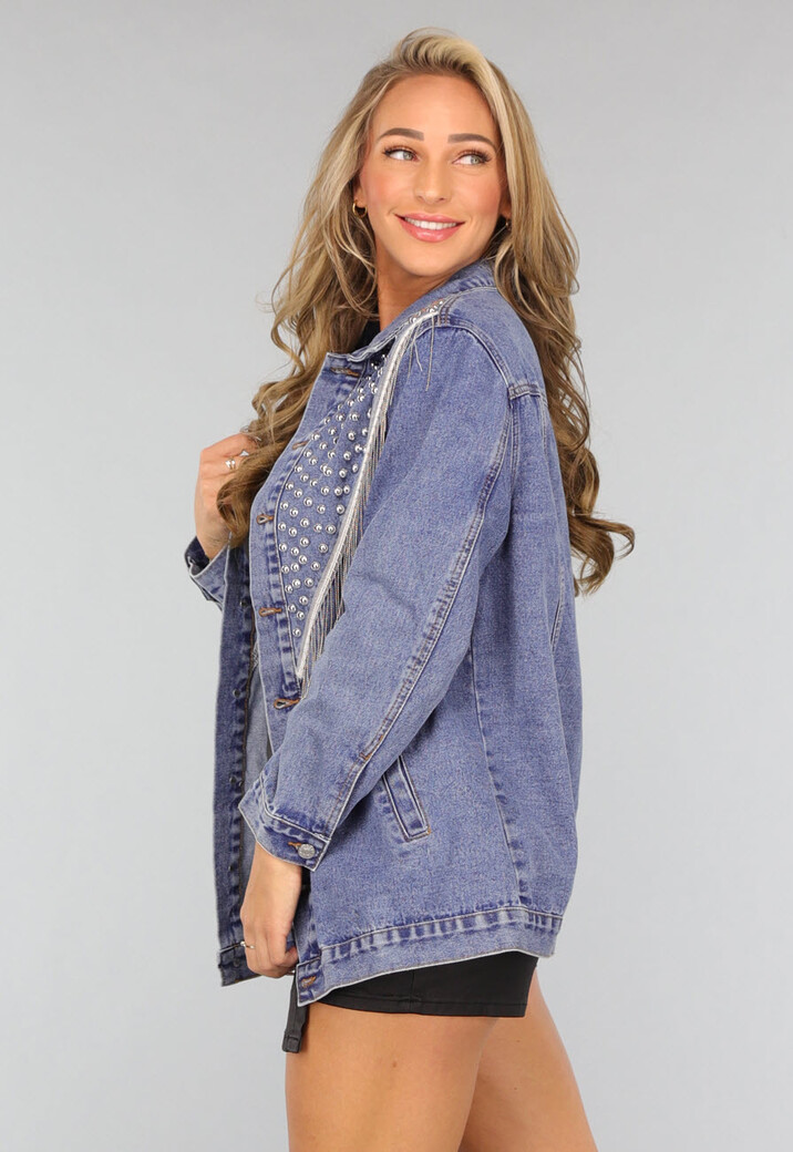 Donkerblauwe Denim Jas met Zilveren Studs