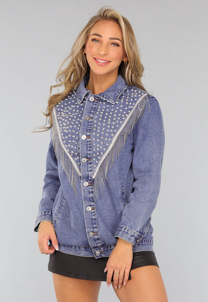 Donkerblauwe Denim Jas met Zilveren Studs