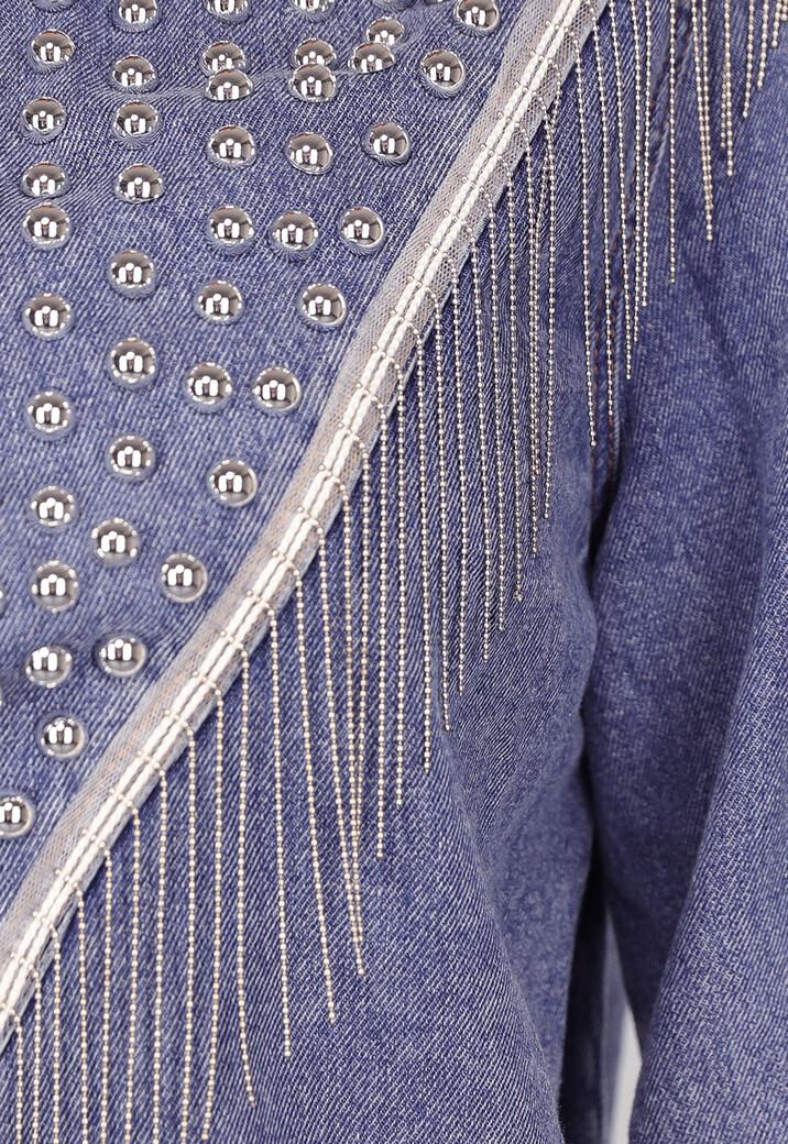 Donkerblauwe Denim Jas met Zilveren Studs