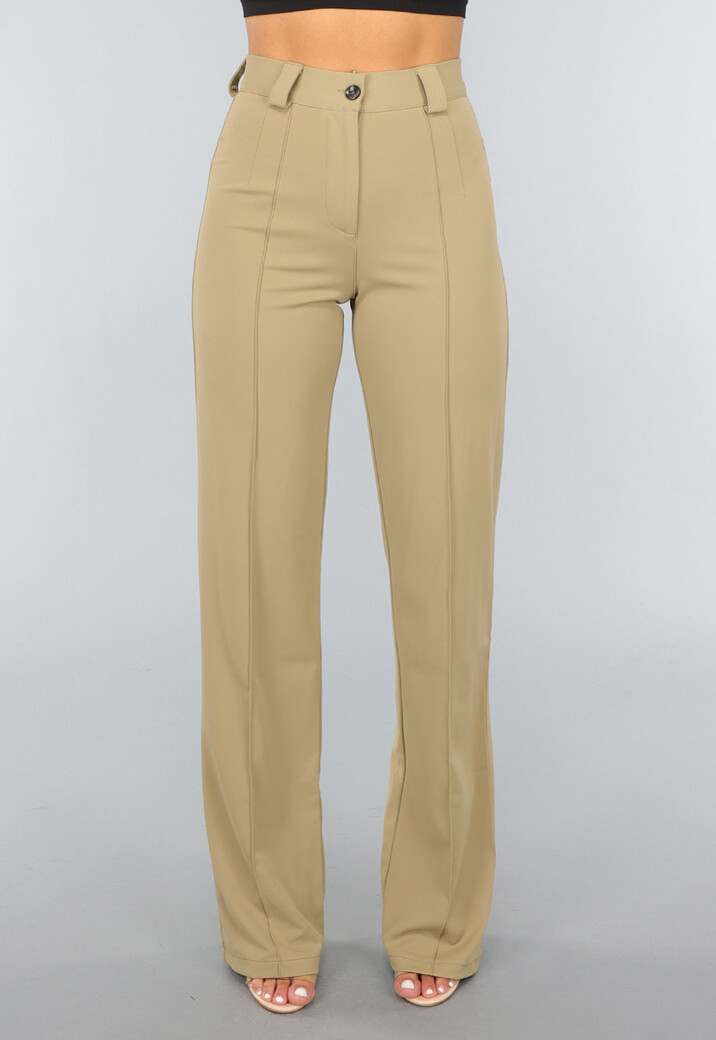 Khaki High Waist Stretch Pantalon