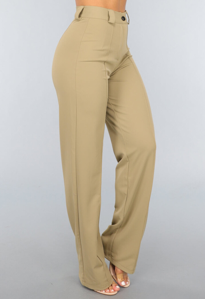 Khaki High Waist Stretch Pantalon