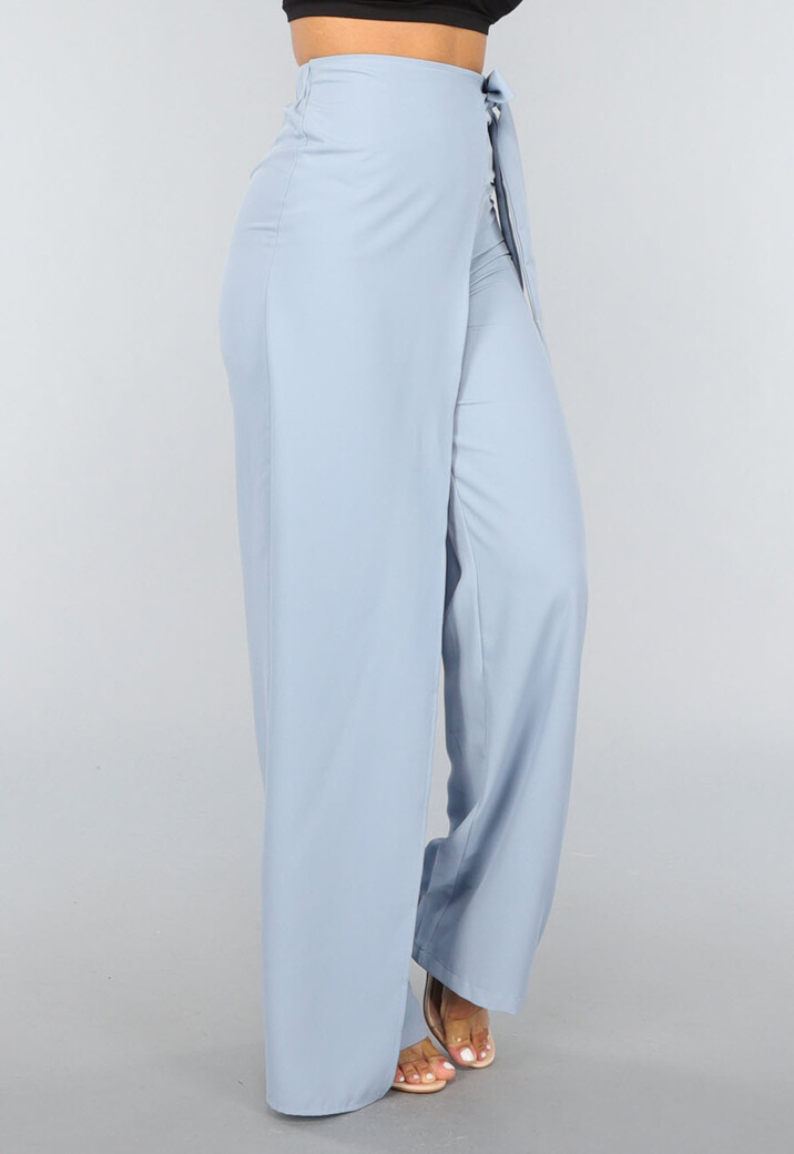 Blauwe Wide Leg Pantalon met Strikdetail