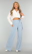 Blauwe Wide Leg Pantalon met Strikdetail