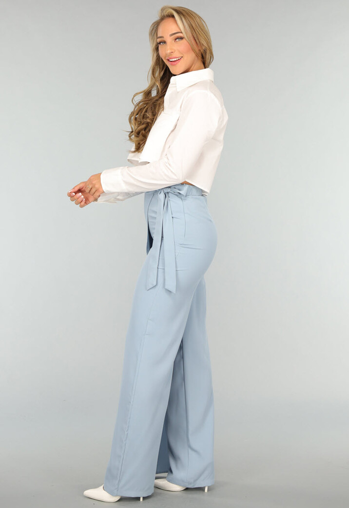 Blauwe Wide Leg Pantalon met Strikdetail