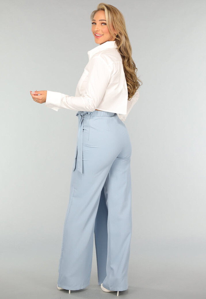 Blauwe Wide Leg Pantalon met Strikdetail