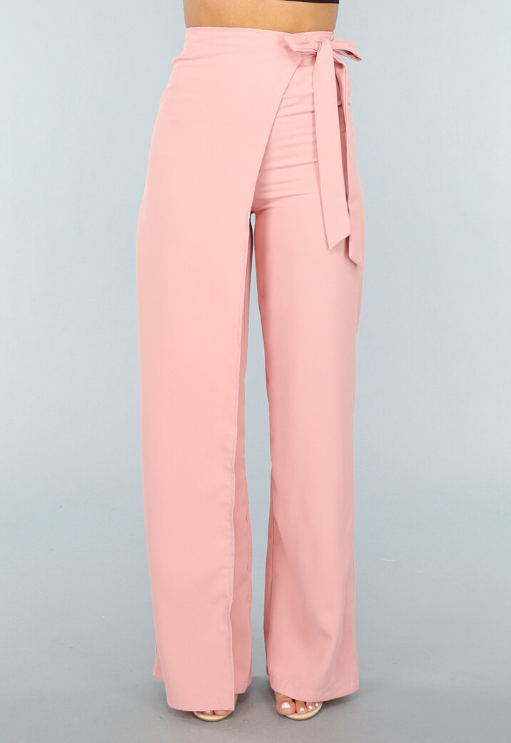 Wide Leg Pantalon met Overslag in Oudroze
