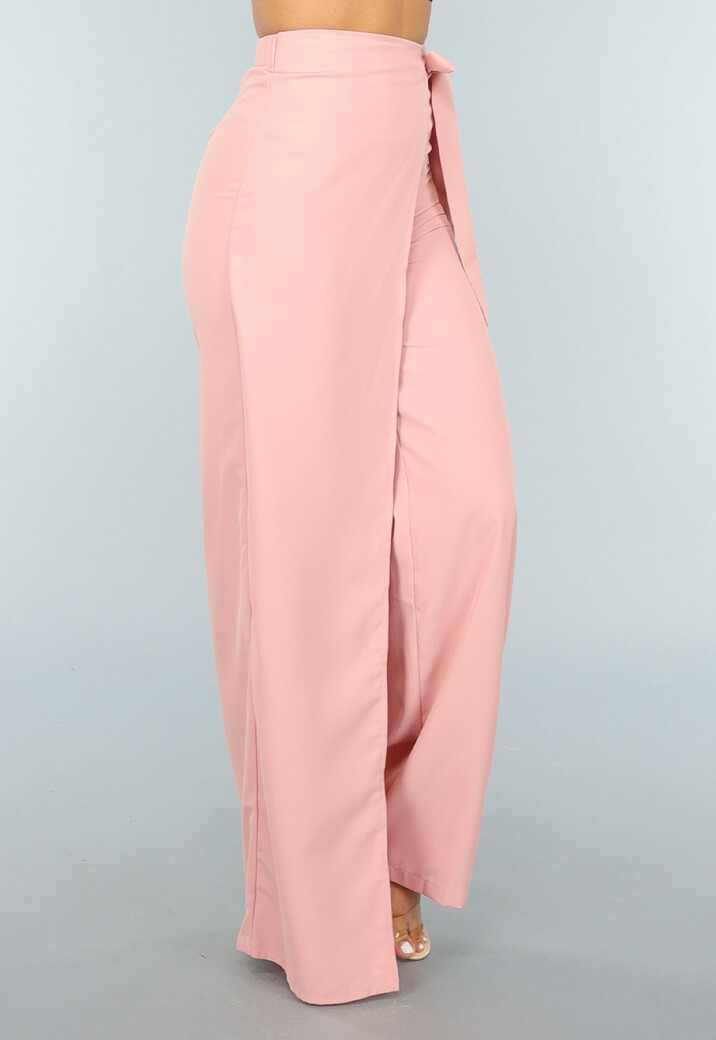 Wide Leg Pantalon met Overslag in Oudroze