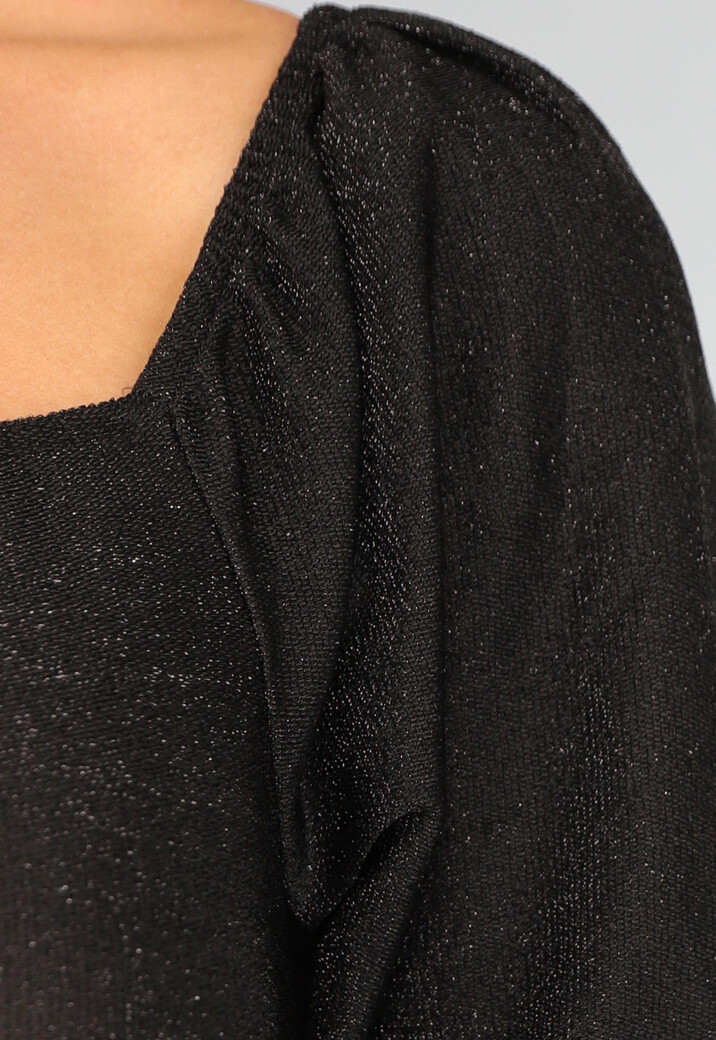 Zwarte Asymmetrische Glitter Jurk