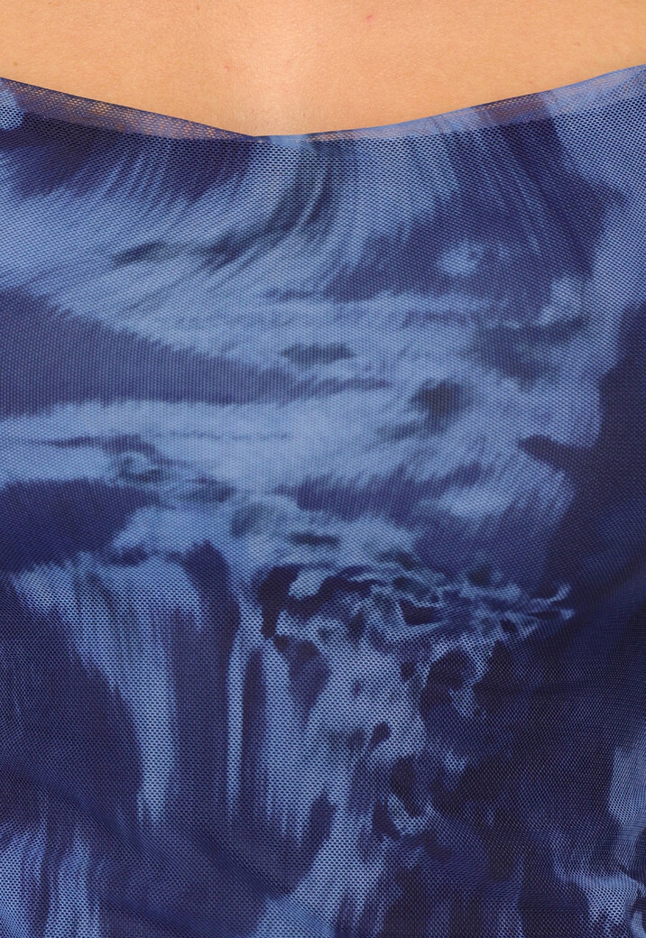 Blauwe Marble Mesh Midi Jurk