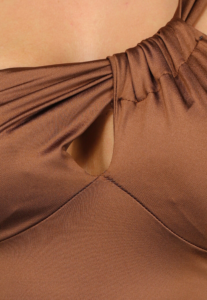 Padded Bruine Glanzende Jurk met Split