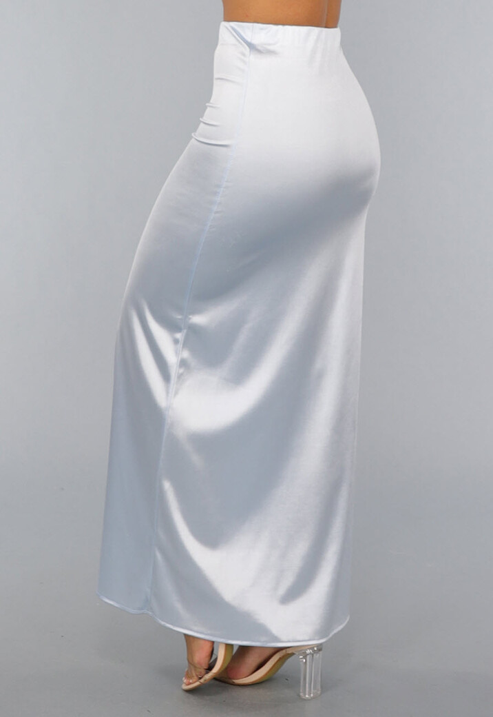 Lange Lichtblauwe Satijnen Rok