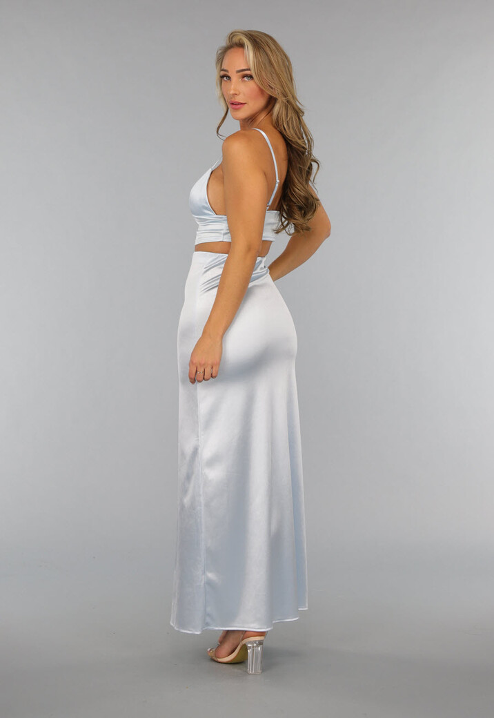 Lange Lichtblauwe Satijnen Rok