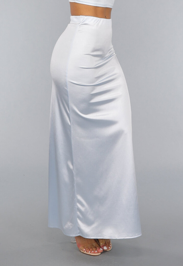 Lange Lichtblauwe Satijnen Rok