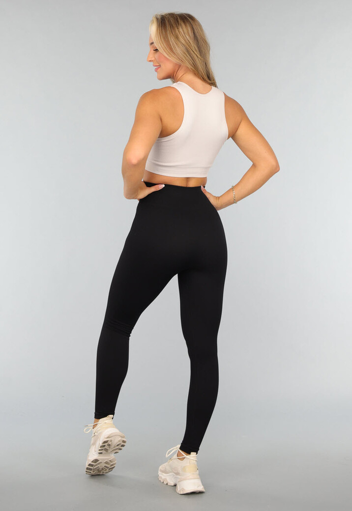 Beige Ribstof Sporttop met Uitneembare Pads