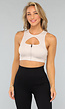 Beige Ribstof Sporttop met Uitneembare Pads