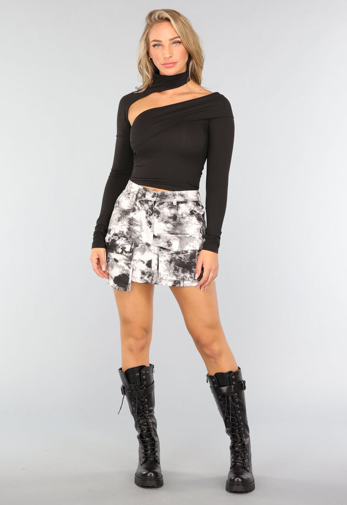 Zwarte Asymmetrische Off Shoulder Top