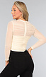 Beige Mesh Overslag Top met Binnenvoering