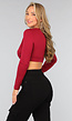 Bordeaux Rode V Hals Crop Top met Lange Mouwen