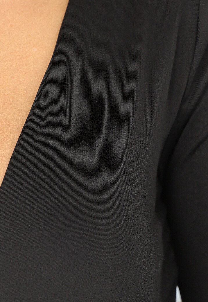 Zwarte Longsleeve Crop Top met V Hals