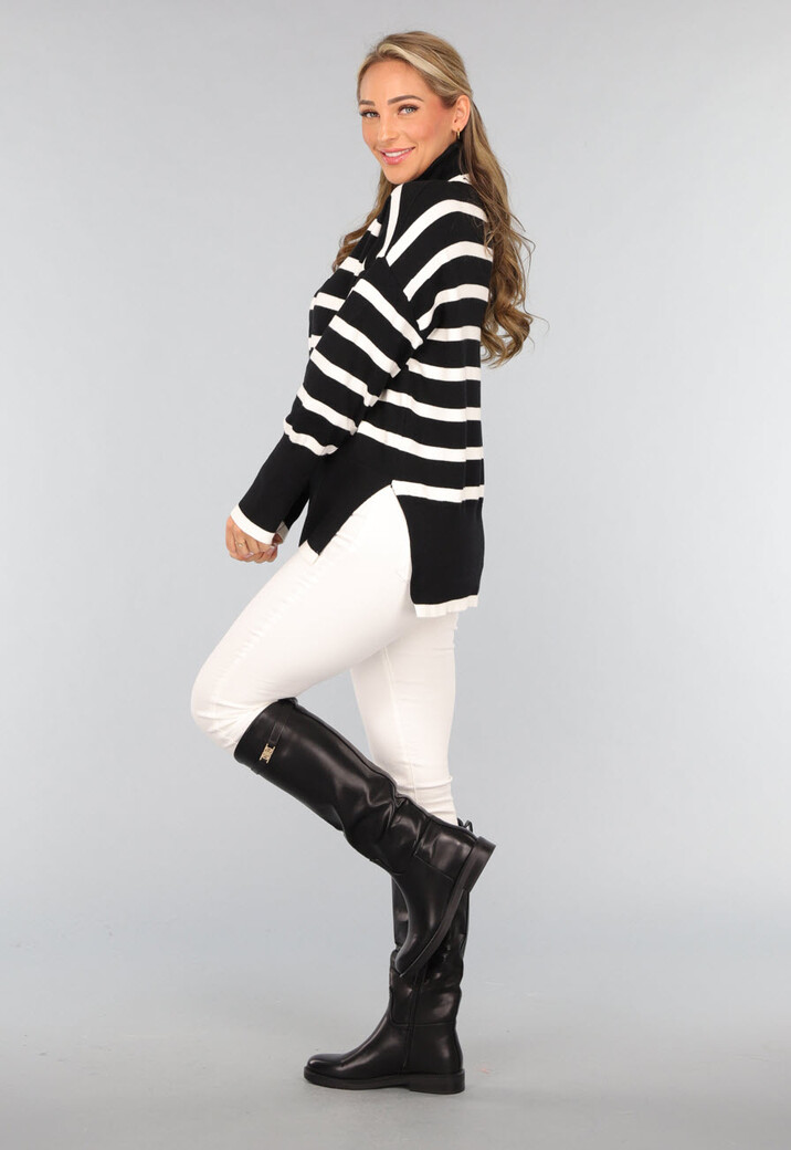 Zwarte Gestreepte Coltrui met Splitjes