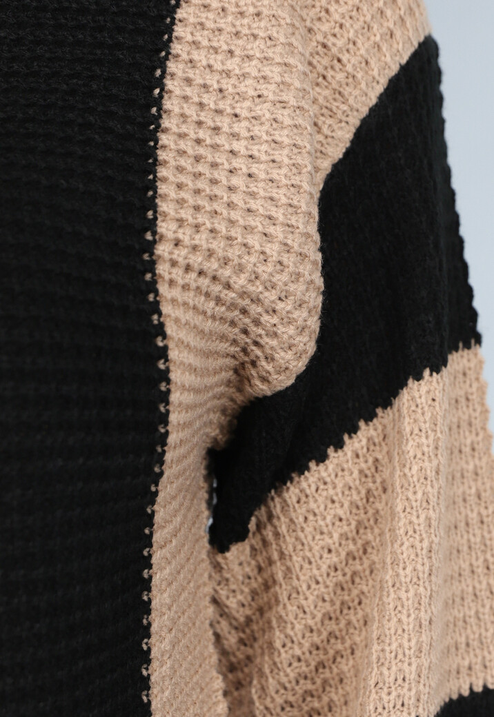 Gestreepte Trui met Wijde Mouwen in Taupe