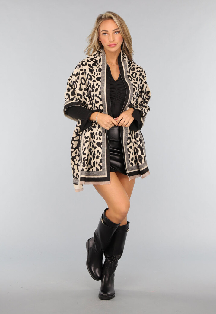 Panterprint Sjaal in Beige Kleur