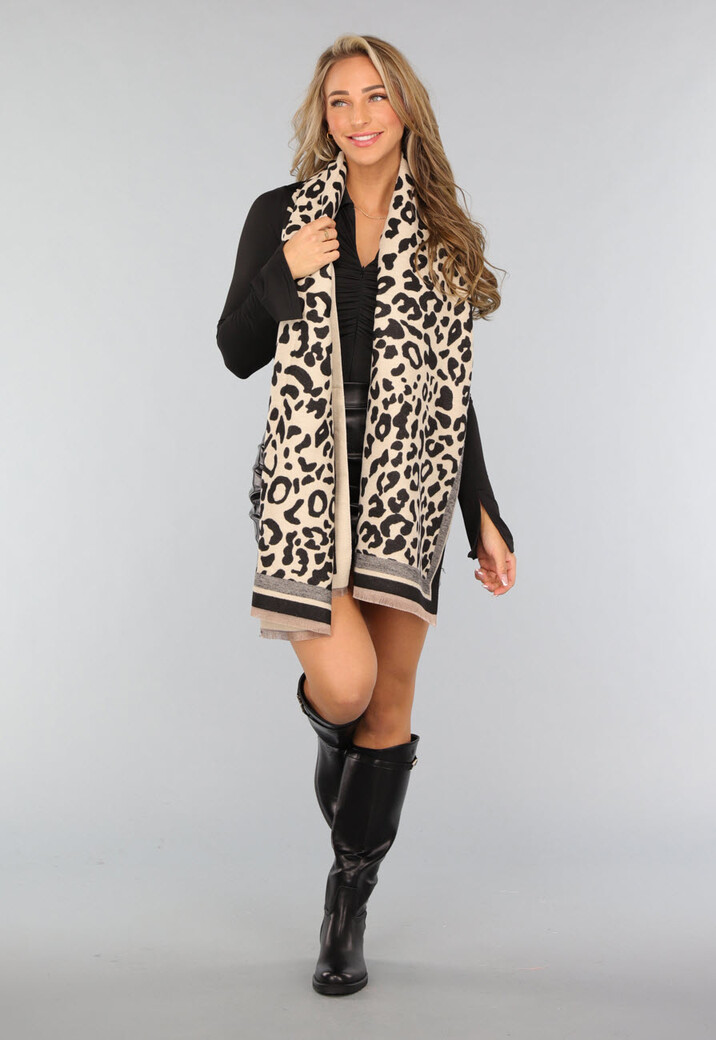 Panterprint Sjaal in Beige Kleur