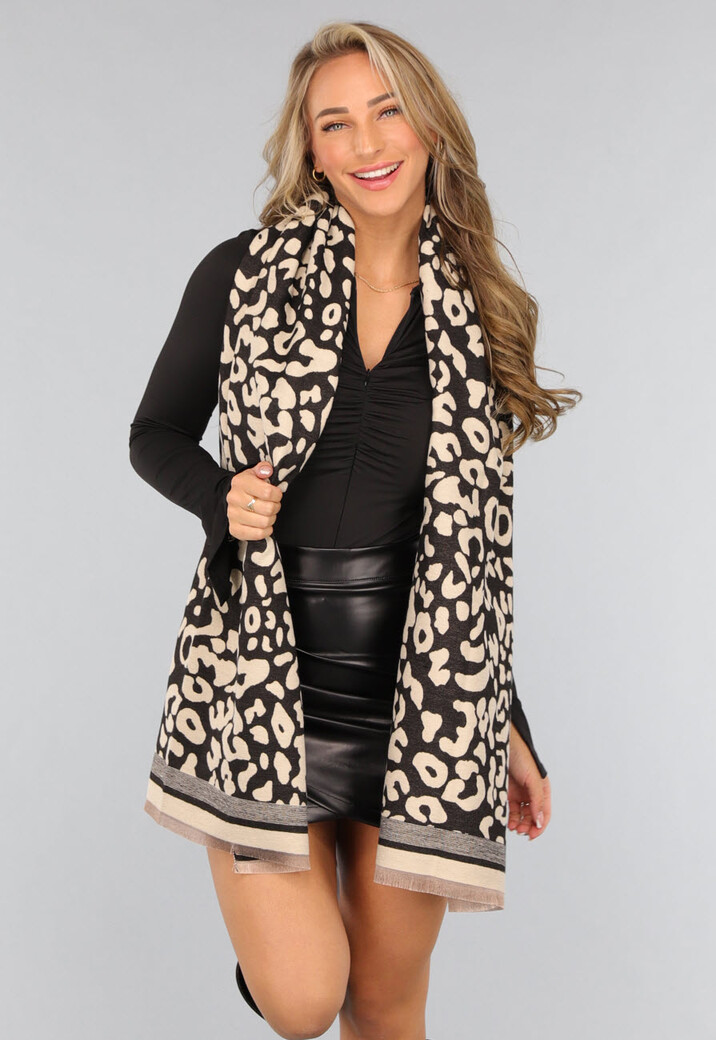 Panterprint Sjaal in Beige Kleur