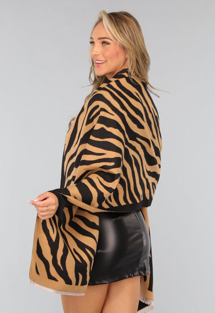 Grote Camel Zebra Print Sjaal