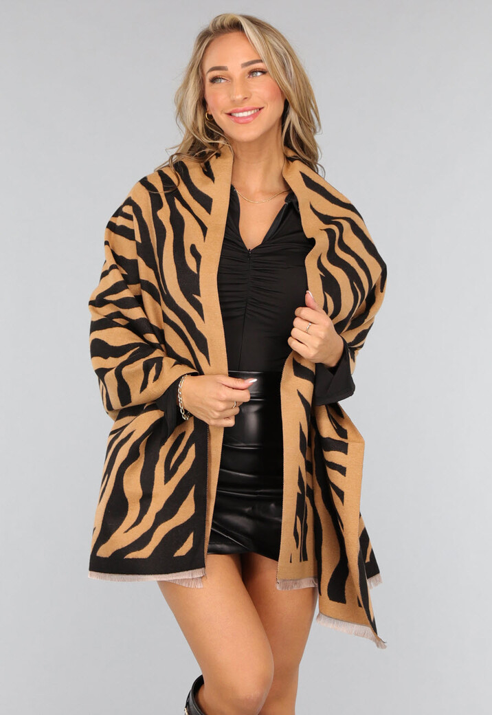 Grote Camel Zebra Print Sjaal