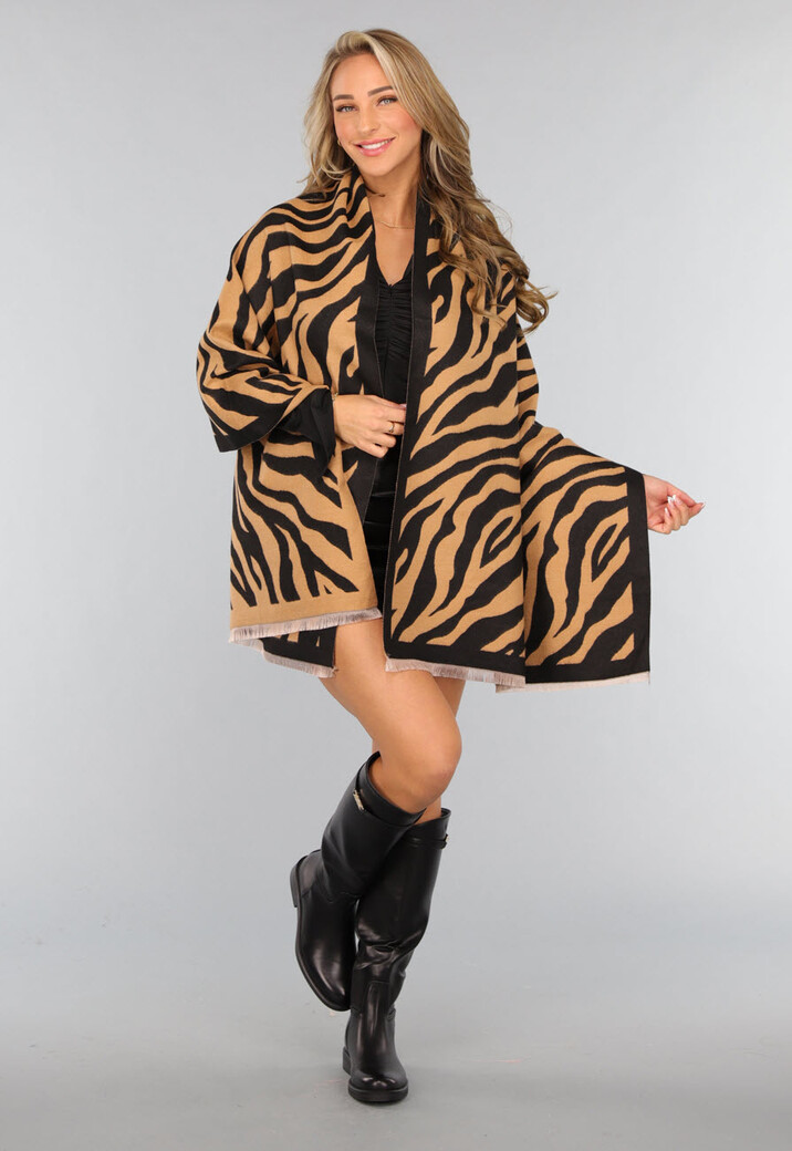Grote Camel Zebra Print Sjaal