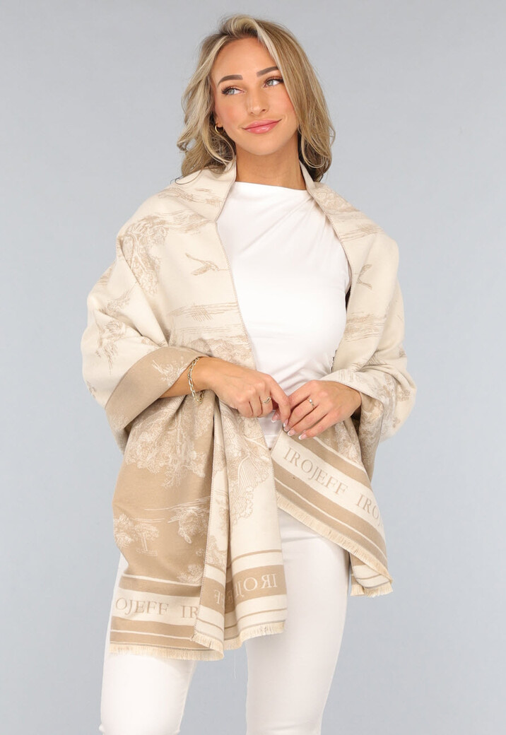 Beige Omslag Sjaal met Print