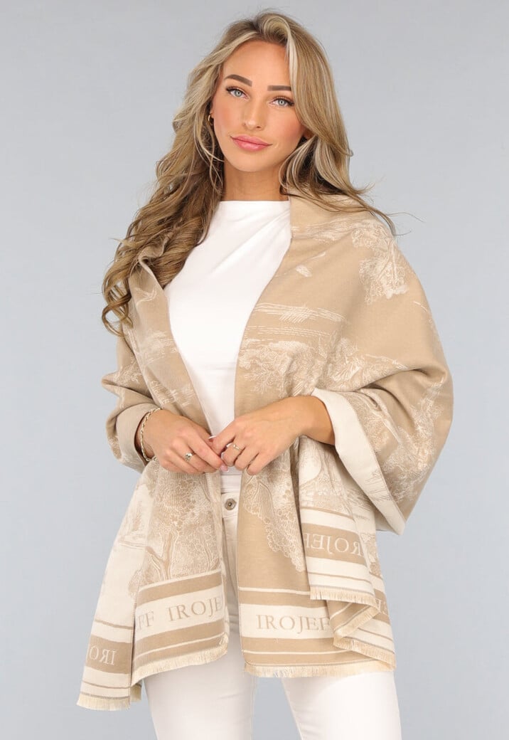 Beige Omslag Sjaal met Print