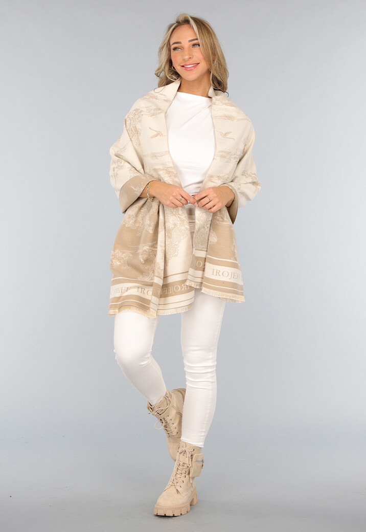 Beige Omslag Sjaal met Print