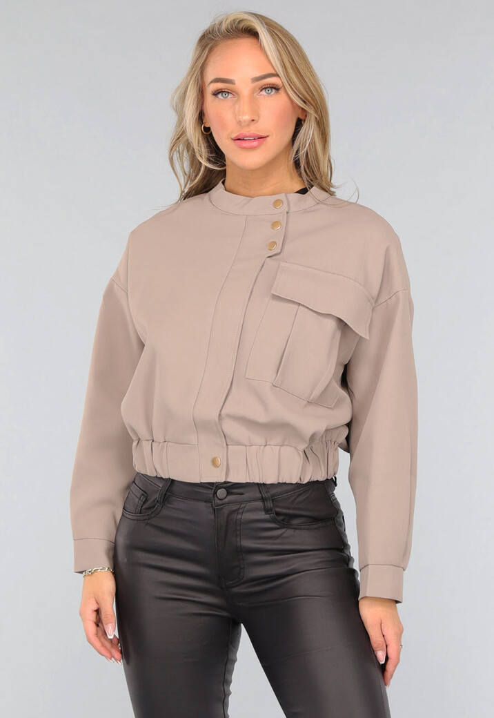 Taupe Cargo Jasje met Drukknoopjes
