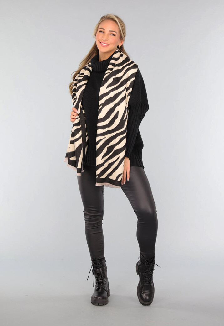 Grote Omslagdoek met Zebra Print in Beige