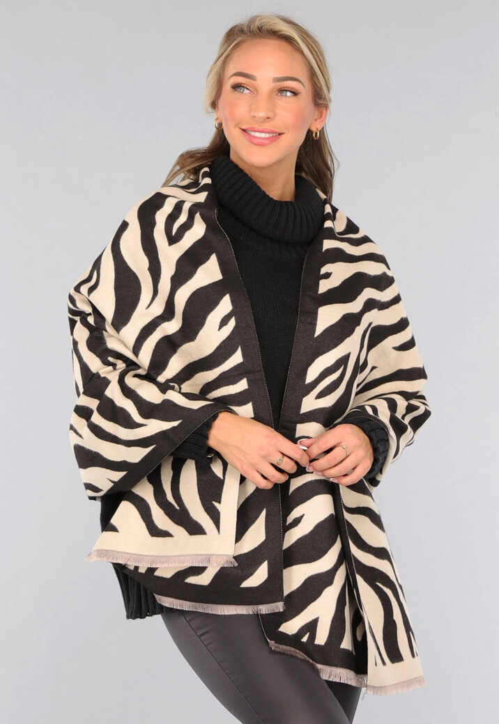 Grote Omslagdoek met Zebra Print in Beige