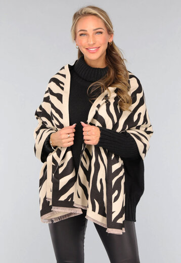 Grote Omslagdoek met Zebra Print in Beige