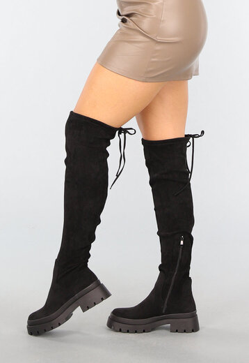 Manfield leren overknee laarzen zwart Manfield leren overknee laarzen zwart
