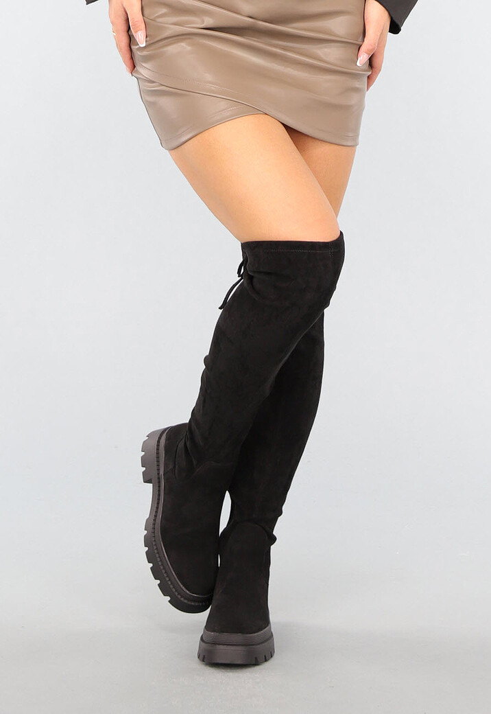 Suèdelook Overknee Laarzen met Strikdetail