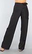 Zwarte Wide Leg Overslag Pantalon met Strikdetail