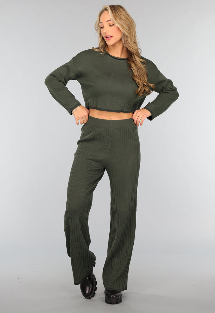 Donkergroene Ribstof Lounge Set