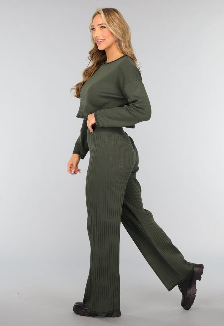 Donkergroene Ribstof Lounge Set