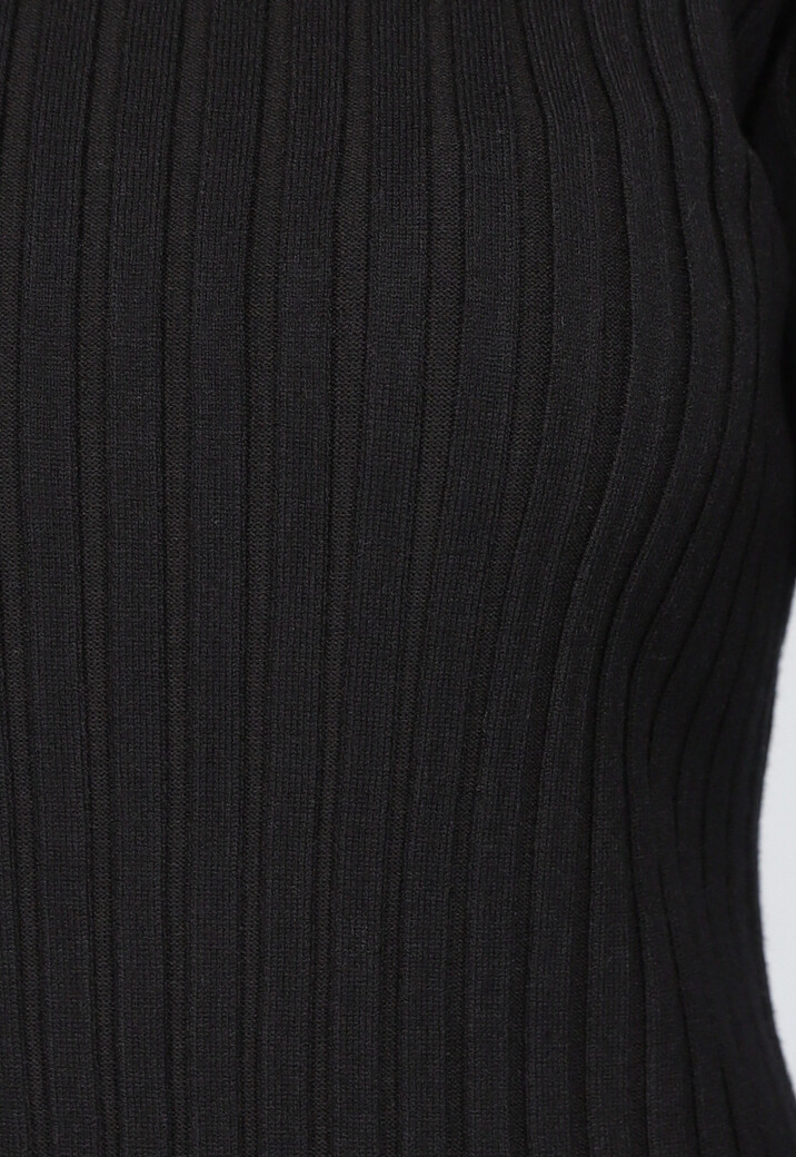 Zwarte Longsleeve Ribstof Jurk