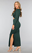 Donkergroene Lange Jurk met Schoudervulling